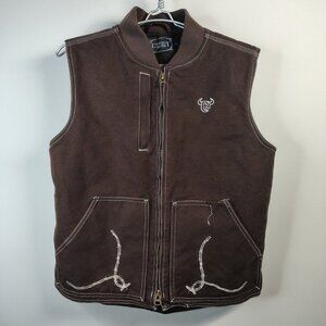 Cowboy Hardware Vest Mens Brown Canvas Sherpa Embroidered Bull Western Ranchwear